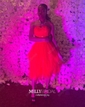 A-line Strapless Tulle Ruffle Tiered Prom Dresses With Appliques