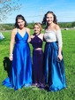 Ball Gown Off-the-shoulder Lace Satin Two Piece Prom Dresses