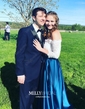 Ball Gown Off-the-shoulder Lace Satin Two Piece Prom Dresses