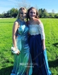 Ball Gown Off-the-shoulder Lace Satin Two Piece Prom Dresses
