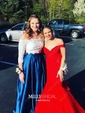 Ball Gown Off-the-shoulder Lace Satin Two Piece Prom Dresses