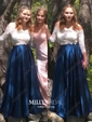 Ball Gown Off-the-shoulder Lace Satin Two Piece Prom Dresses