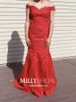 Trumpet/Mermaid Off-the-shoulder Tulle Floor-length Appliques Lace Prom Dresses