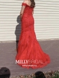 Trumpet/Mermaid Floor-length Off-the-shoulder Tulle Appliques Lace Prom Dresses