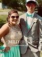 Ball Gown Illusion Satin Cut Out Prom Dresses With Beading