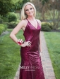 Mermaid V-neck Backless Sparkly Sequin Prom Dresses