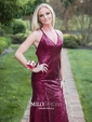 Trumpet/Mermaid Sweep Train V-neck Sequined Prom Dresses