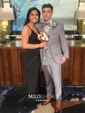 Sheath/Column V-neck Floor-length Jersey Prom Dresses With Appliques