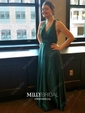 Ball Gown V-neck Satin Floor-length Cut Out Prom Dresses With Bow