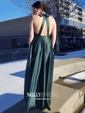 Ball Gown V-neck Satin Floor-length Cut Out Prom Dresses With Bow