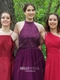 Ball Gown High Neck Tulle Cut Out Prom Dresses With Beading