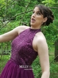 Ball Gown High Neck Tulle Cut Out Prom Dresses With Beading