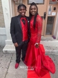 Red Mermaid Strapless Satin Ruffle Tiered Prom Dresses