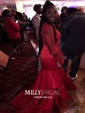 Red Mermaid Strapless Satin Ruffle Tiered Prom Dresses