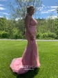 Mermaid Strapless Tulle Beaded Prom Dresses