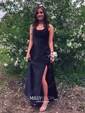 Sheath/Column Cowl Neck Ankle-length Satin Prom Dresses