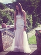 Trumpet/Mermaid Scoop Neck Tulle Sweep Train Split Front Prom Dresses