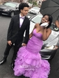 Mermaid Strapless Tulle Ruffle Tiered Prom Dresses With Ruched