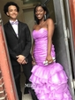 Mermaid Strapless Tulle Ruffle Tiered Prom Dresses With Ruched