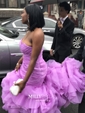Mermaid Strapless Tulle Ruffle Tiered Prom Dresses With Ruched