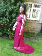 Trumpet/Mermaid High Neck Silk-like Satin Sweep Train Appliques Lace Prom Dresses