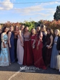 Trumpet/Mermaid High Neck Silk-like Satin Sweep Train Appliques Lace Prom Dresses