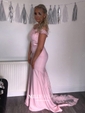 Mermaid Stretch Crepe Off-the-shoulder Prom Dresses With Appliques