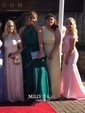 Trumpet/Mermaid Sweep Train Off-the-shoulder Stretch Crepe Beading Prom Dresses