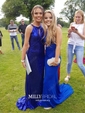 Sheath/Column V-neck Jersey Backless Prom Dresses With Ruched