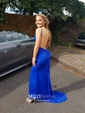 Sheath/Column V-neck Jersey Backless Prom Dresses With Ruched