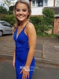 Sheath/Column V-neck Jersey Backless Prom Dresses With Ruched