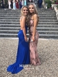 Sheath/Column V-neck Jersey Backless Prom Dresses With Ruched
