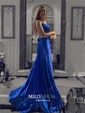 A-line Scoop Neck Satin Prom Dresses With Ruched