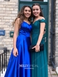 A-line Sweep Train Scoop Neck Silk-like Satin Pockets Prom Dresses