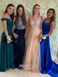 A-line Scoop Neck Satin Prom Dresses With Ruched