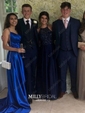 A-line Scoop Neck Satin Prom Dresses With Ruched