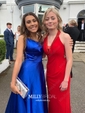 A-line Scoop Neck Satin Prom Dresses With Ruched