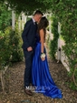 A-line Scoop Neck Satin Prom Dresses With Ruched