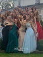 A-line Scoop Neck Satin Prom Dresses With Ruched