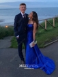 A-line Scoop Neck Satin Prom Dresses With Ruched