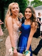 A-line Scoop Neck Satin Prom Dresses With Ruched