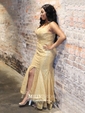 Trumpet/Mermaid Sweep Train V-neck Sequined Split Front Prom Dresses