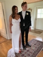 Sheath/Column V-neck Jersey Prom Dresses With Ruched