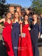 Ball Gown Off-the-shoulder Satin Floor-length Sashes / Ribbons Prom Dresses