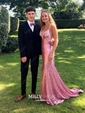 Mermaid V-neck Sparkly Sequin Prom Dresses With Appliques