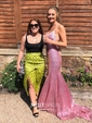 Mermaid V-neck Sparkly Sequin Prom Dresses With Appliques
