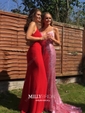 Trumpet/Mermaid V-neck Sequined Sweep Train Appliques Lace Prom Dresses