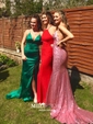 Mermaid V-neck Sparkly Sequin Prom Dresses With Appliques