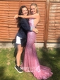 Mermaid V-neck Sparkly Sequin Prom Dresses With Appliques
