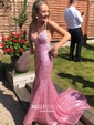 Mermaid V-neck Sparkly Sequin Prom Dresses With Appliques